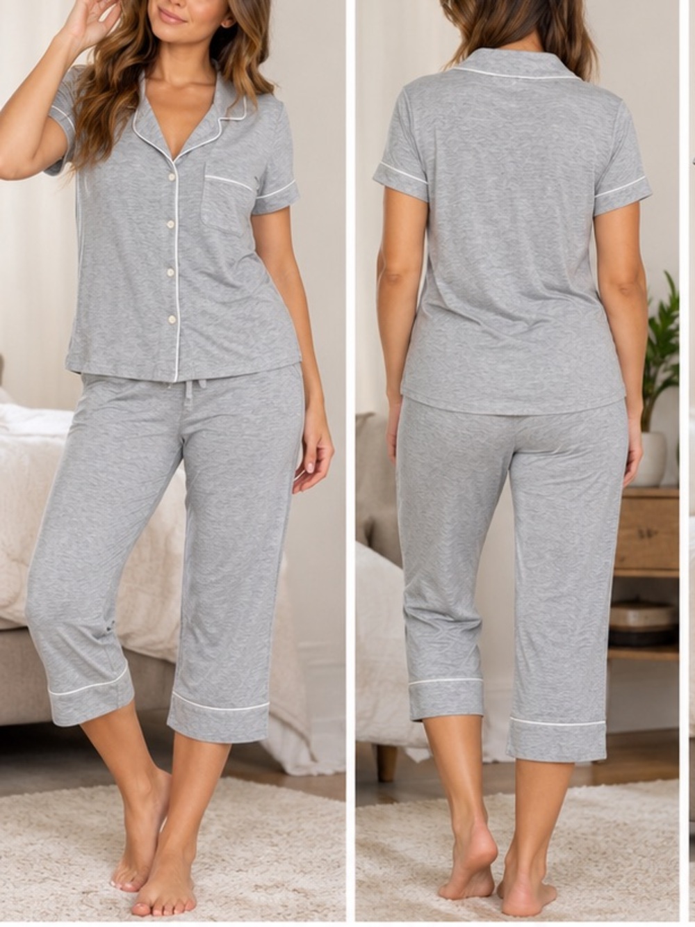 (#34) Auden Cloud Knit Modal Pajama Set Heather Gray Capri Pants & top (L) NWT